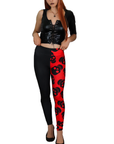 Two Tones Red Skulls High Waist Leggings