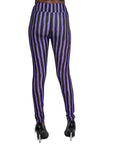 Purple Black Striped High Waist Leggings