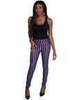 Purple Black Striped High Waist Leggings