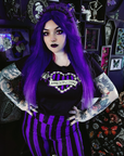 Purple Black Striped High Waist Leggings