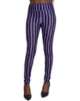 Purple Black Striped High Waist Leggings