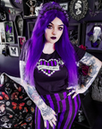 Purple Black Striped High Waist Leggings