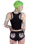 Hello Creepy Kitty Black & Pink Short Shorts