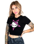 Hello Satan Kitty Crop Baby Tee