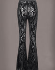 Black See Through Velvet Burnout Bell Bottom Pants