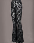 Black See Through Velvet Burnout Bell Bottom Pants