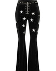 Studded Velvet Flare Pants Star Bell Bottoms