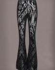 Black See Through Velvet Burnout Bell Bottom Pants