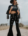 Studded Velvet Flare Pants Star Bell Bottoms