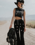 Studded Velvet Flare Pants Star Bell Bottoms