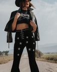 Studded Velvet Flare Pants Star Bell Bottoms