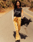 Desert Rose Mustard Yellow Burnout Velvet Flared Bell Bottom Pants