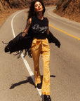 Desert Rose Mustard Yellow Burnout Velvet Flared Bell Bottom Pants