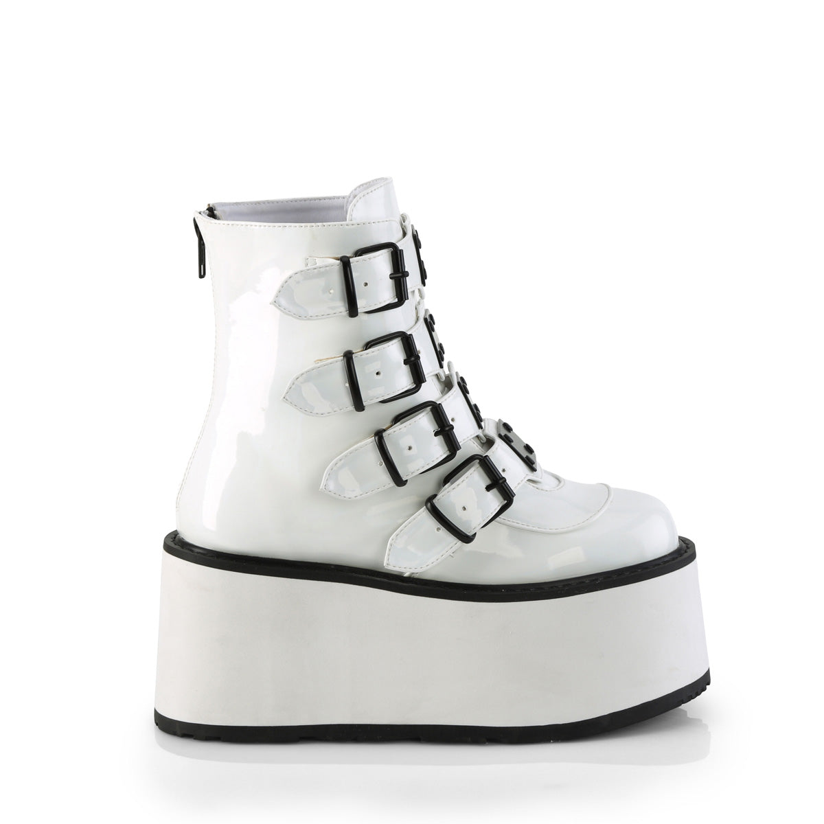 Demonia DAMNED-105 | White Holographic Patent Ankle Boots