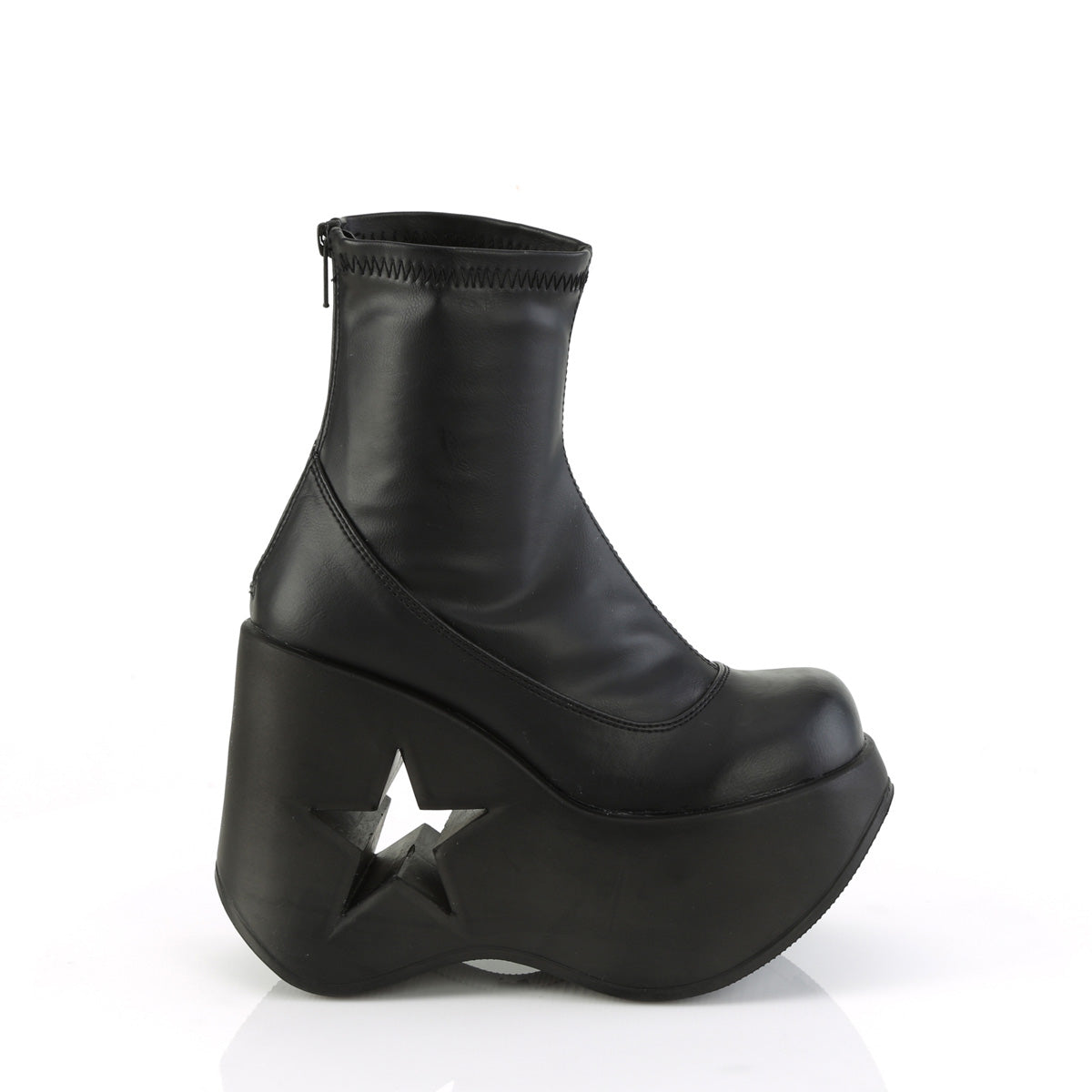 Demonia DYNAMITE-100 | Black Stretch Vegan Leather Ankle Boots