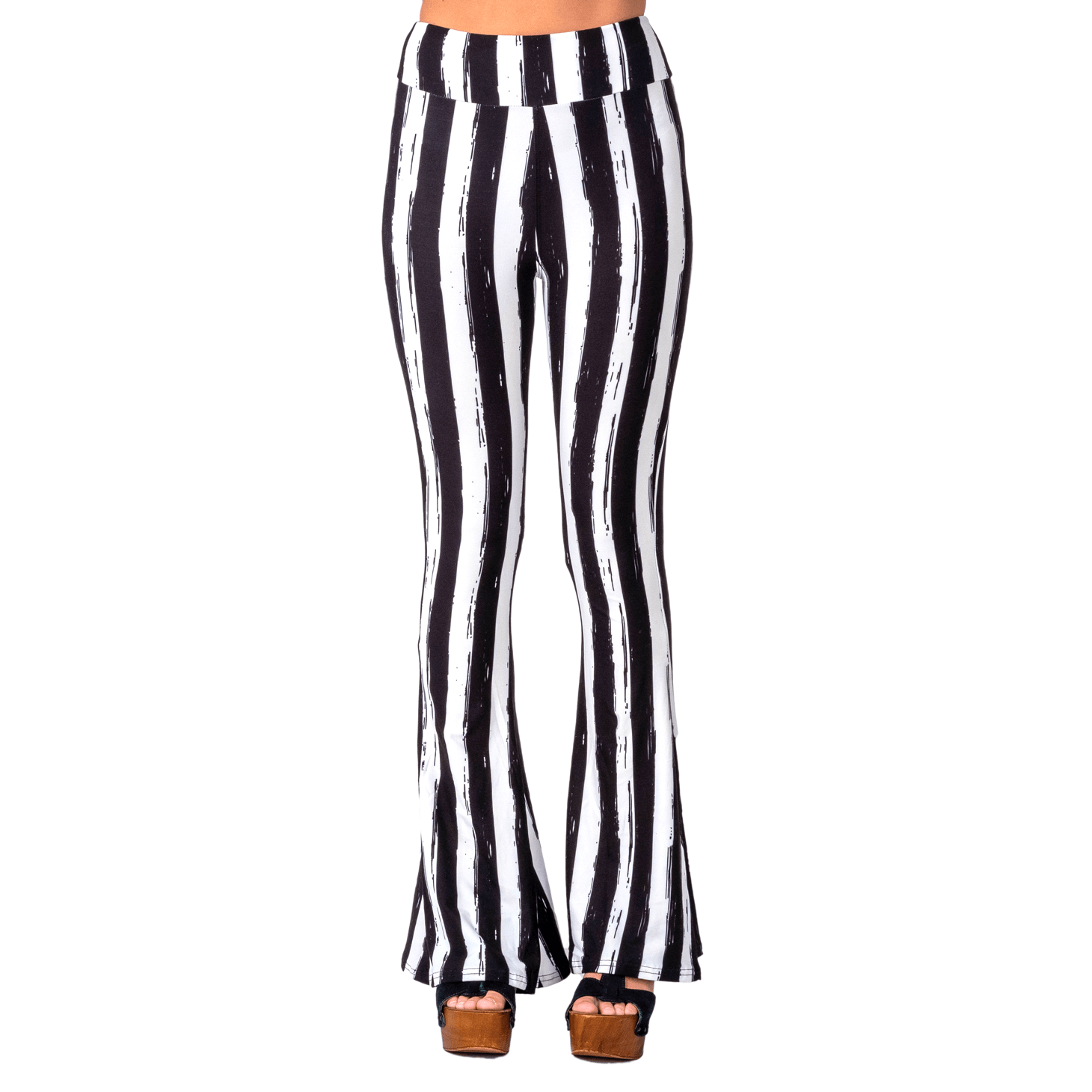Too Fast | Hellz Bellz Flares | Distressed Black &amp; White Striped