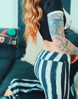 Too Fast | Hellz Bellz Flares | Distressed Black & White Striped