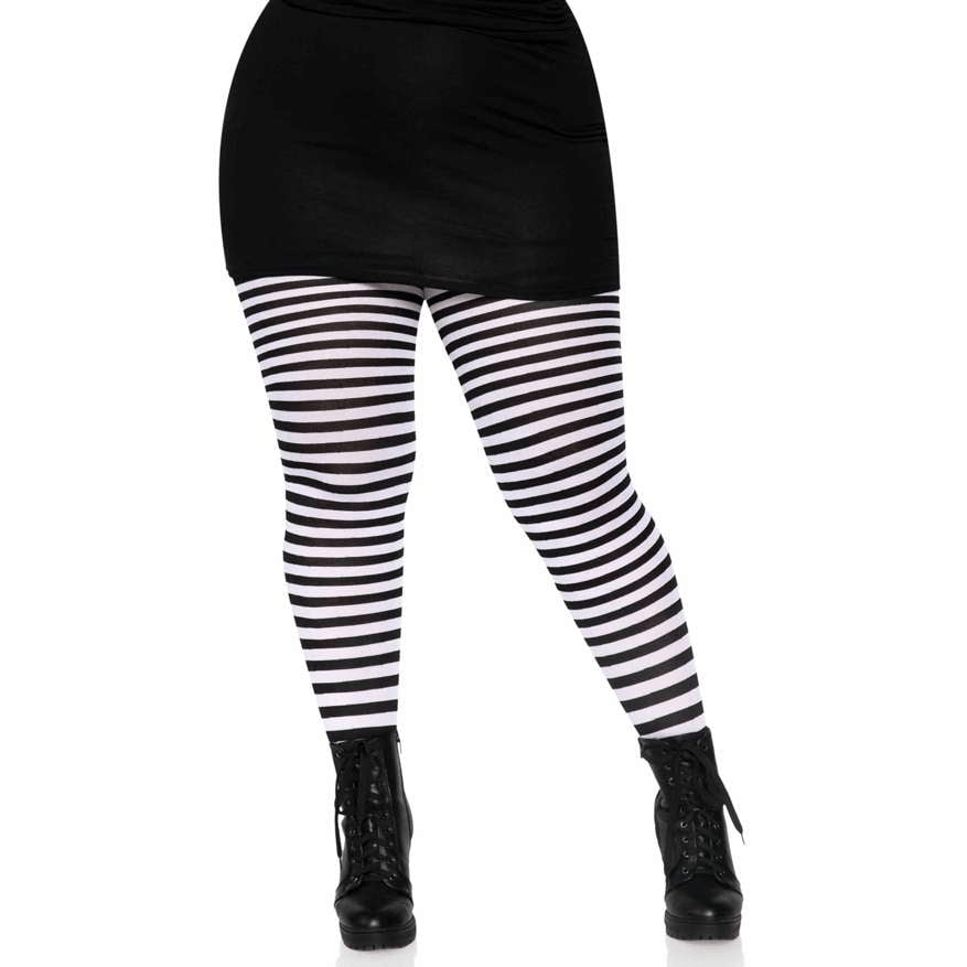 Too Fast | Leg Avenue | Plus Black & White Striped Stockings