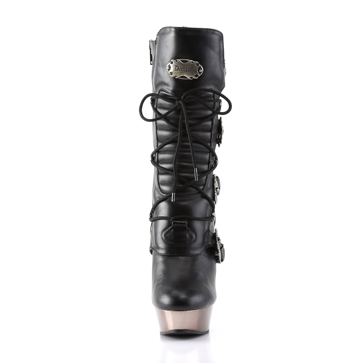 Demonia MUERTO-1026 | Black Pewter V. Leather Mid-Calf Boots