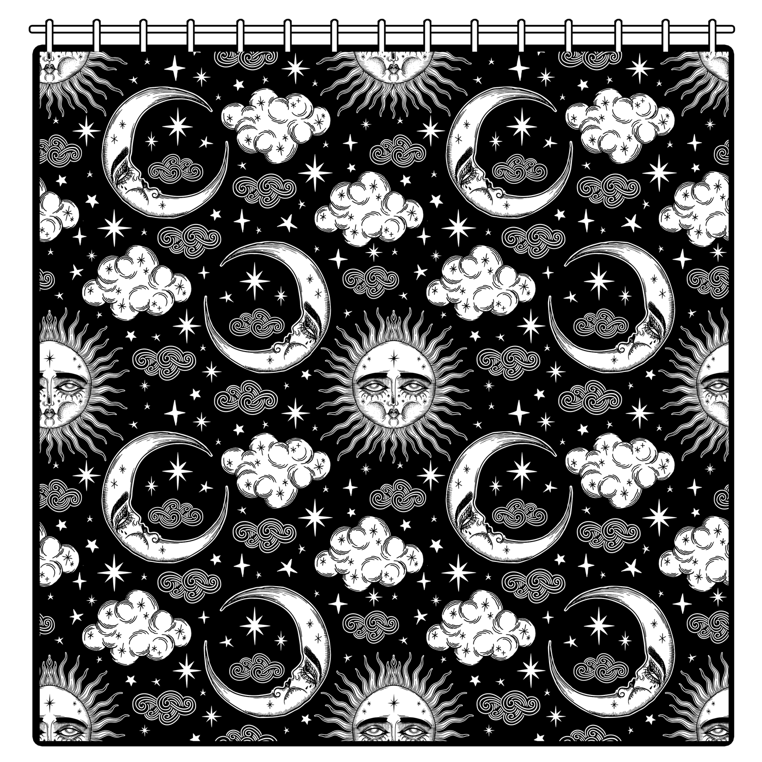 Too Fast | Shower Curtain | Xtra Celestial Sun And Moon Lolle
