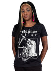 Too Fast | Barely Staying Alive Dead Skeleton Womens Graphic T Shirt