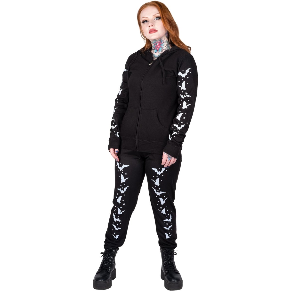 Too Fast Bats and Stars Zip Hoodie M Black