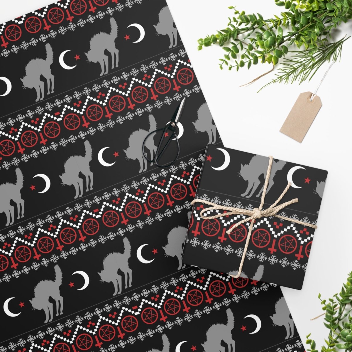 Too Fast | Black Cat and Crescent Moon Christmas Gift Wrapping Paper