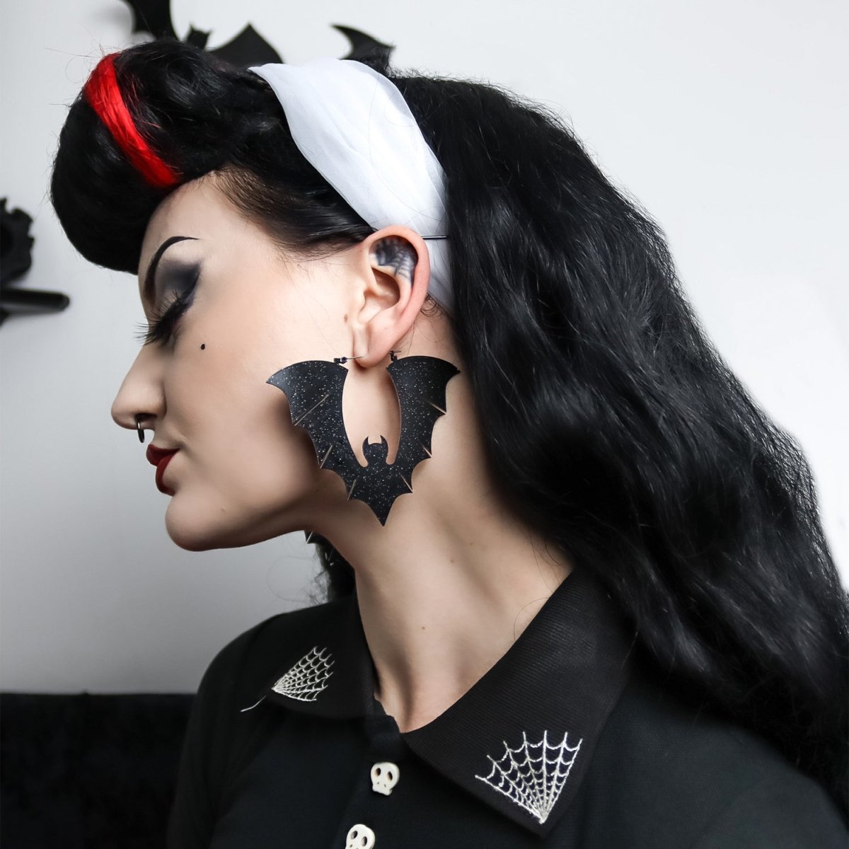 Too Fast | Black Glitter Halloween Bat Earrings