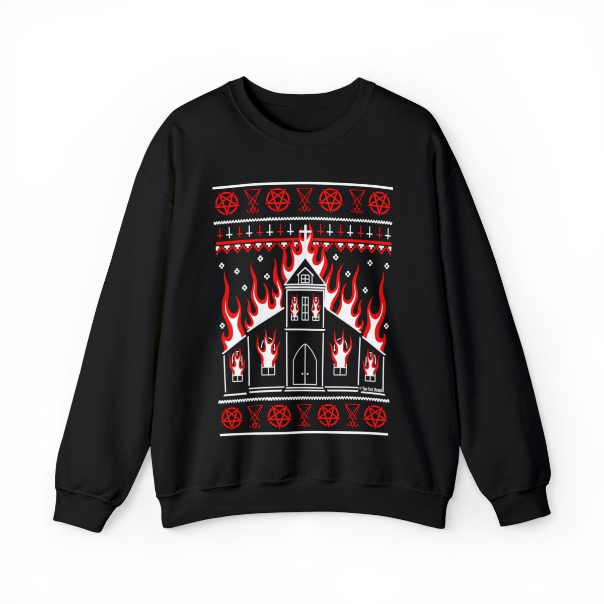 Too Fast | Black Metal Church Fire Christmas Crewneck Sweatshirt
