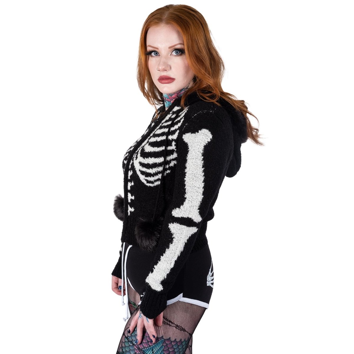 Too Fast | Bony Skeleton Cardigan Zip Up Sweater