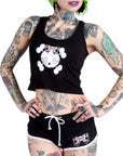 Too Fast | Cute Heart Eye Skull With Bow Cropped Tank Top