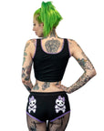 Too Fast | Cute Skull With Bow Purple Trim Short Shorts