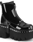 Too Fast | Demonia Ashes 100 | Black Patent Vegan Leather Women's Ankle Boots