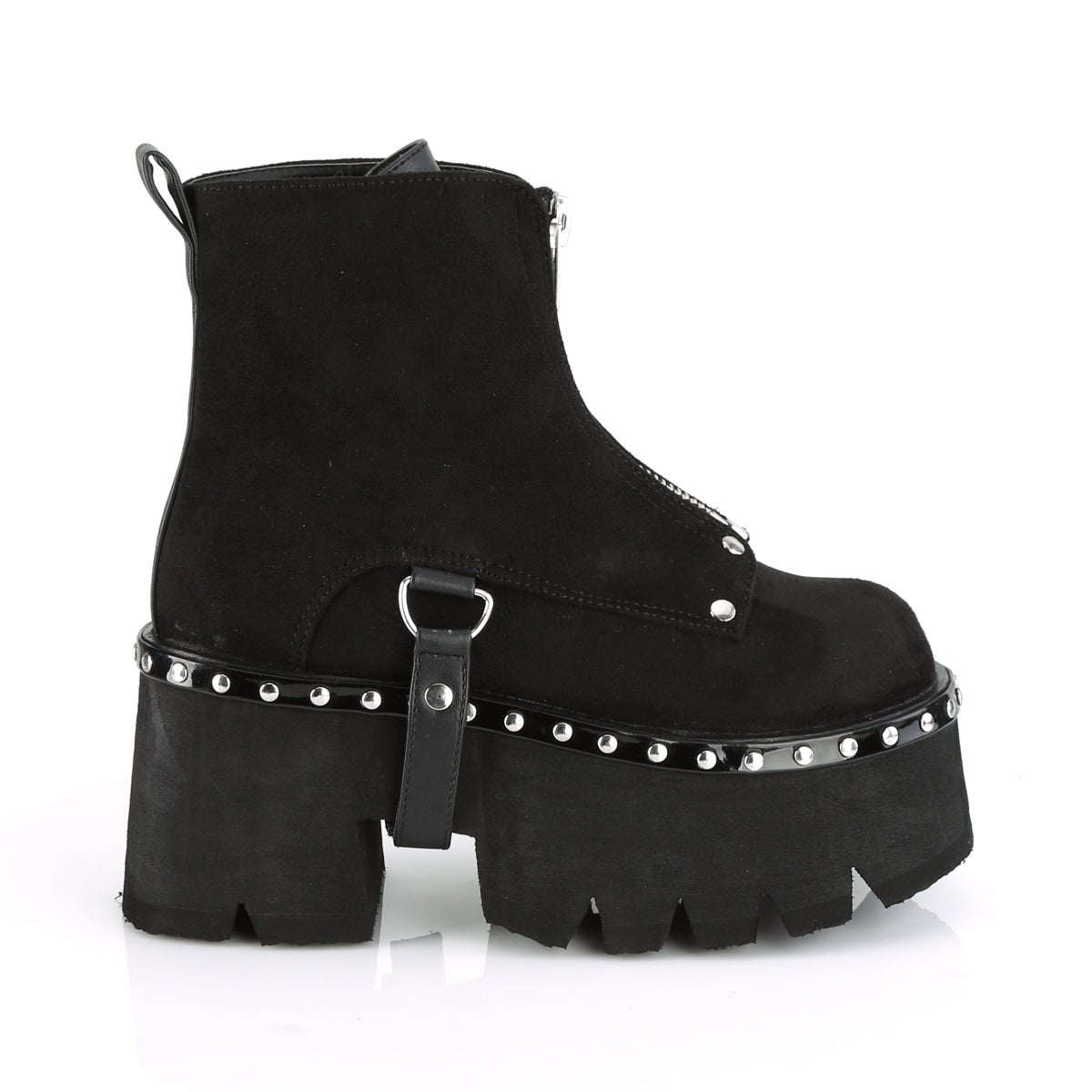 Too Fast | Demonia Ashes 100 | Black Vegan Suede & Vegan Leather Women's Ankle Boots