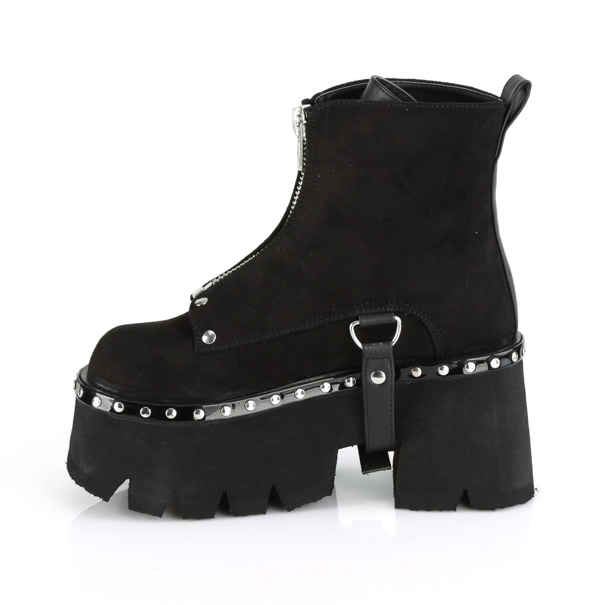 Too Fast | Demonia Ashes 100 | Black Vegan Suede &amp; Vegan Leather Women&#39;s Ankle Boots