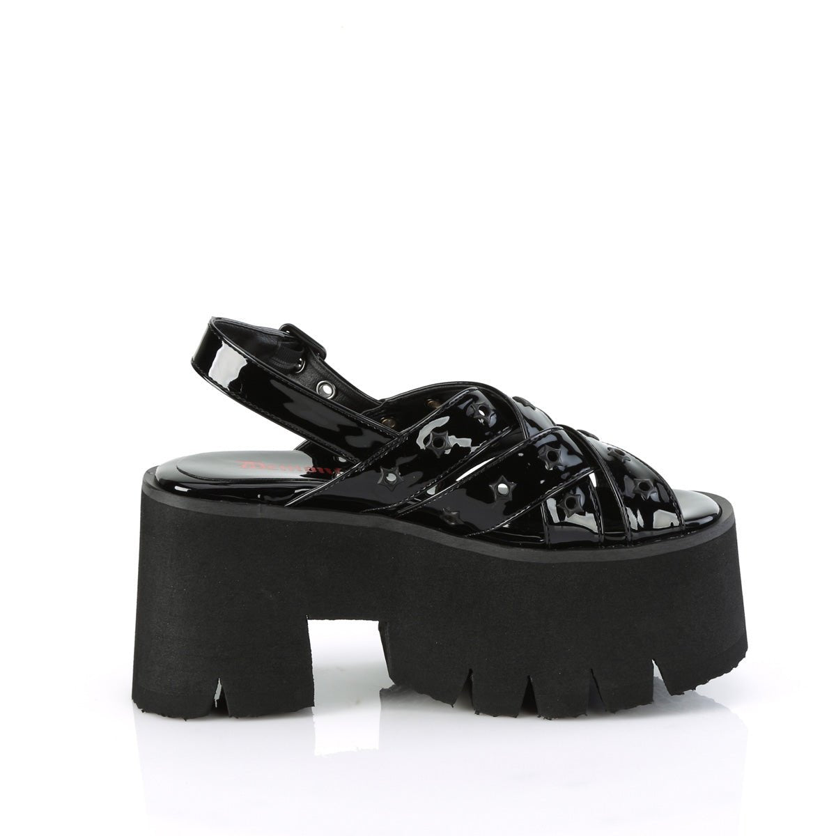 Too Fast | Demonia Ashes 12 | Black Patent Leather Women's Sandals