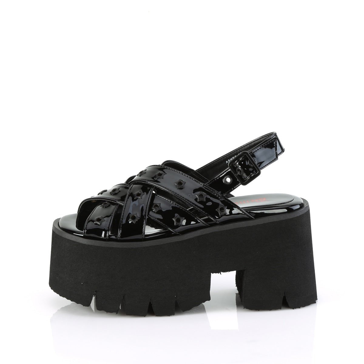 Too Fast | Demonia Ashes 12 | Black Patent Leather Women&#39;s Sandals
