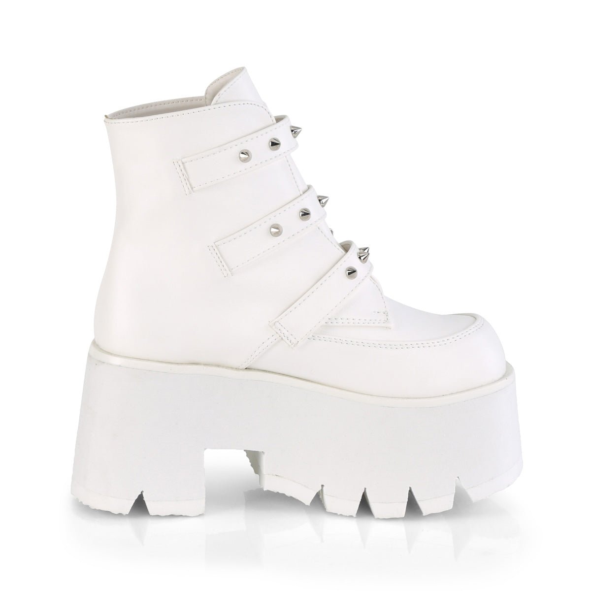 Too Fast | Demonia Ashes 55 | White Vegan Leather Women&#39;s Ankle Boots