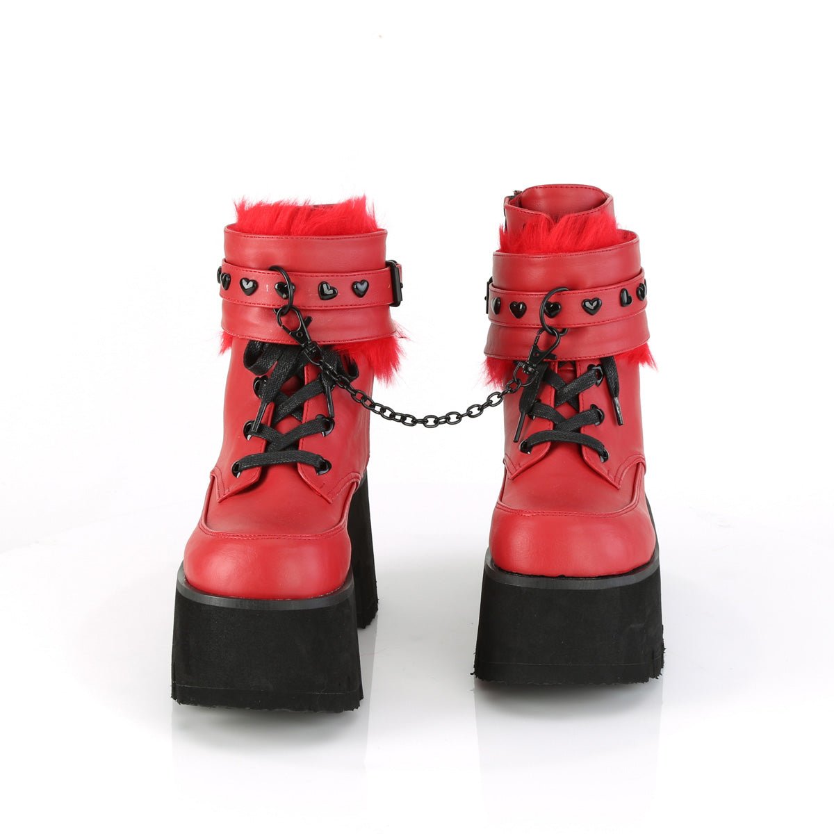 Too Fast | Demonia Ashes 57 | Red Vegan Leather Women&#39;s Ankle Boots