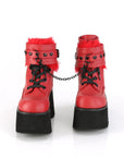 Too Fast | Demonia Ashes 57 | Red Vegan Leather Women's Ankle Boots