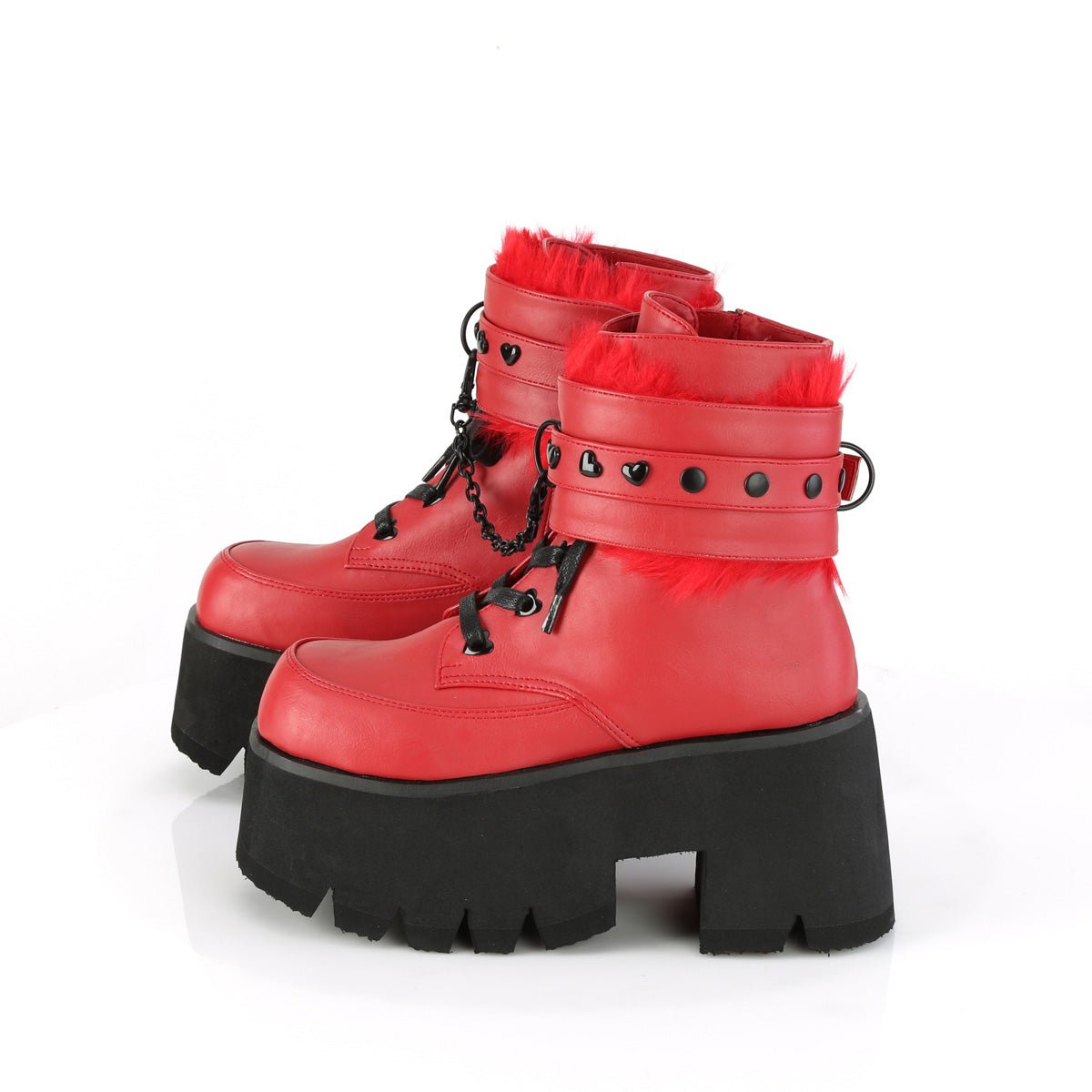 Too Fast | Demonia Ashes 57 | Red Vegan Leather Women&#39;s Ankle Boots