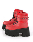 Too Fast | Demonia Ashes 57 | Red Vegan Leather Women's Ankle Boots