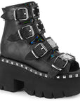 Too Fast | Demonia ASHES-70 | Black Vegan Leather & Hologram Sandals