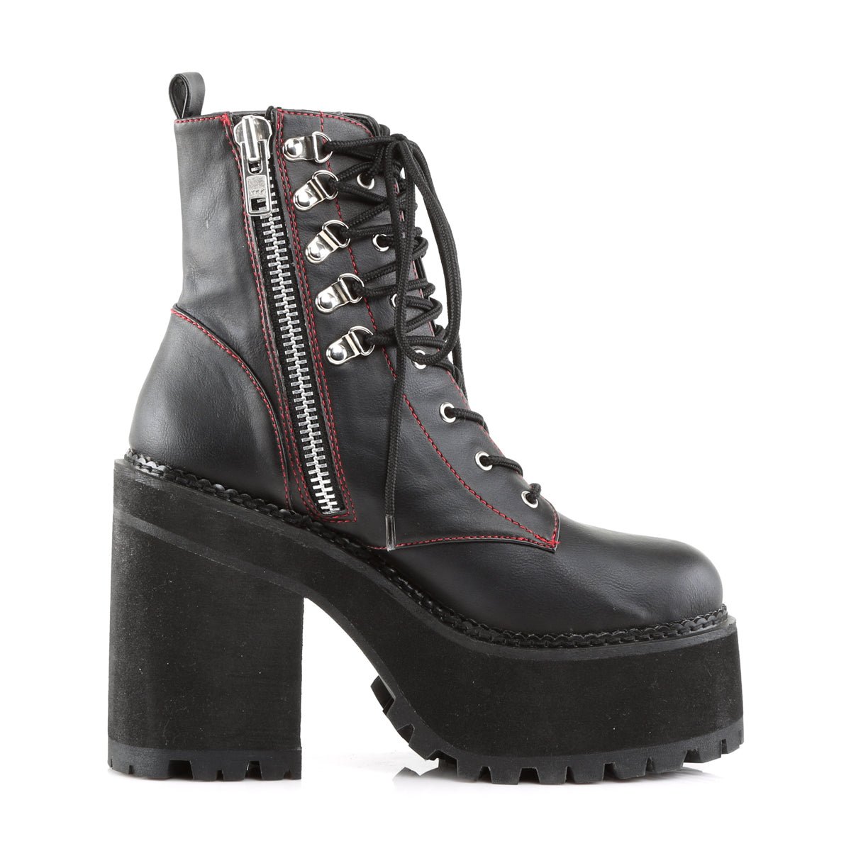 Too Fast | Demonia Assault 100 | Black Vegan Leather Women&#39;s Ankle Boots