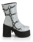 Too Fast | Demonia Assault 66 | Grey Reflective Vegan Leather Women's Ankle Boots