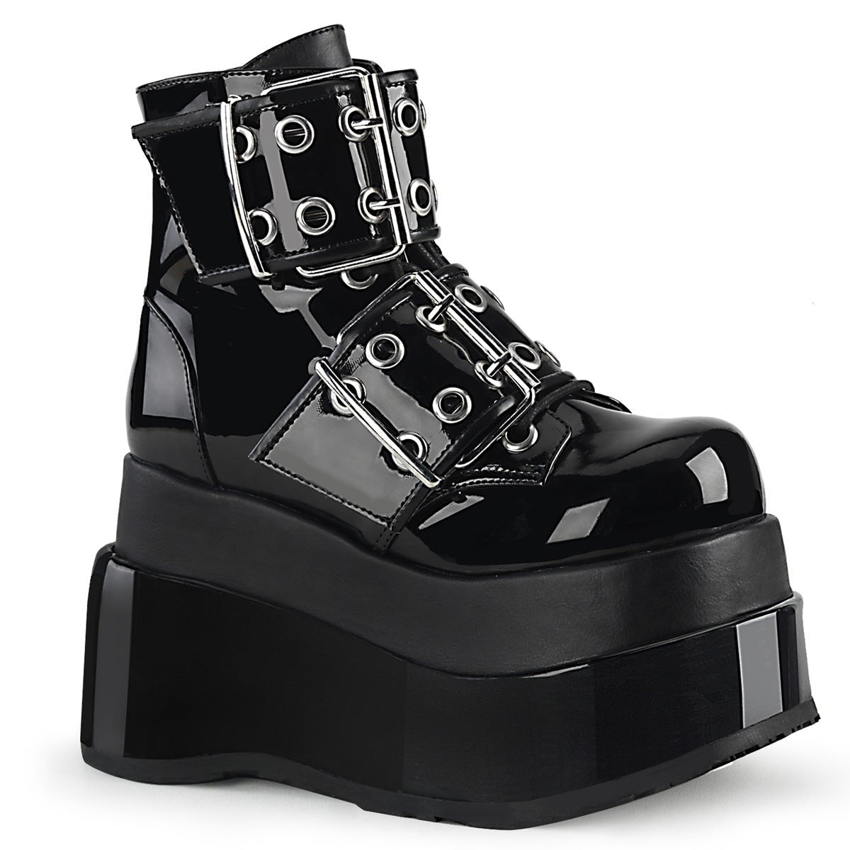Too Fast | Demonia Bear 104 | Black Patent Vegan Leather Women&#39;s Ankle Boots
