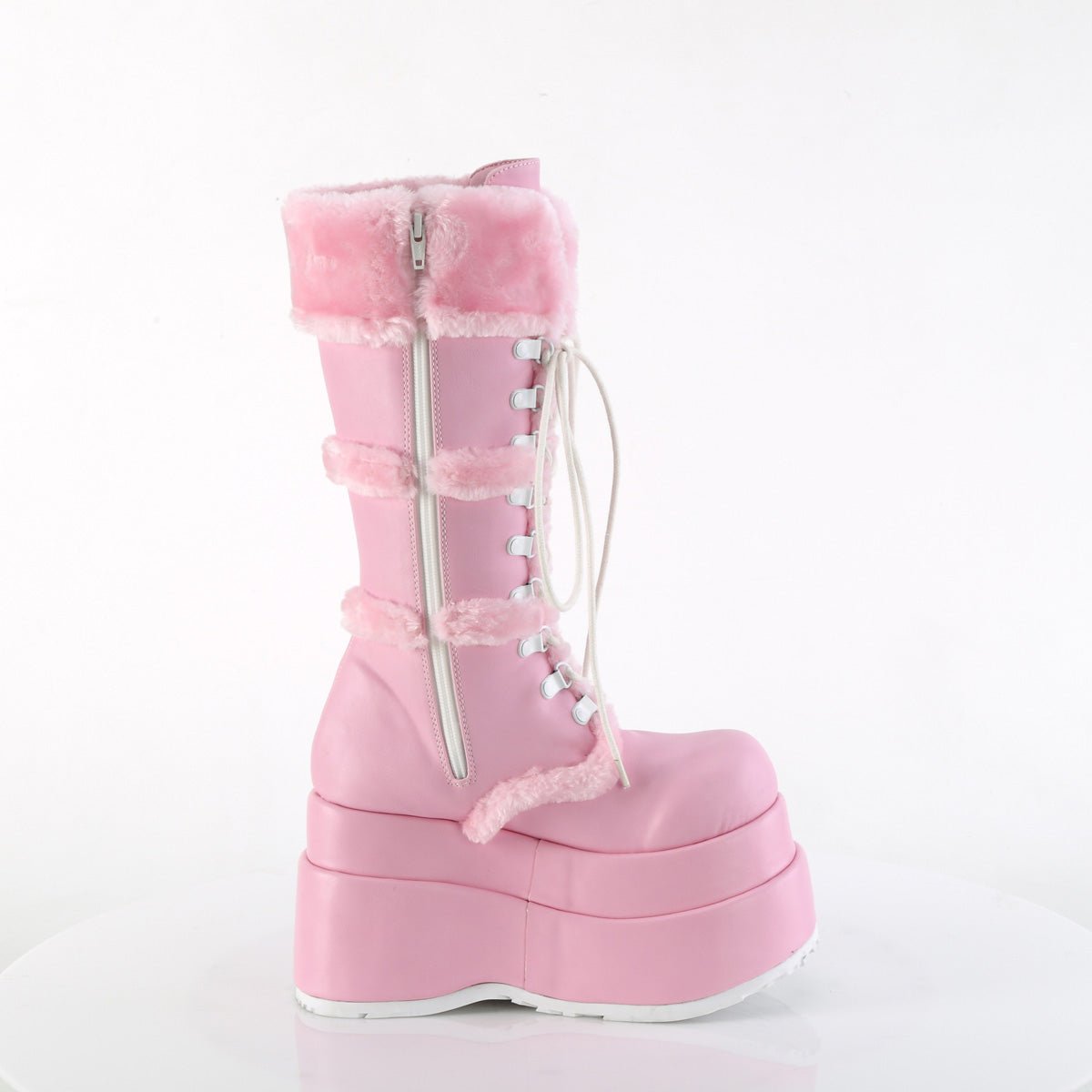 Too Fast | Demonia Bear 202 | Baby Pink Vegan Leather Women's Mid Calf Boots