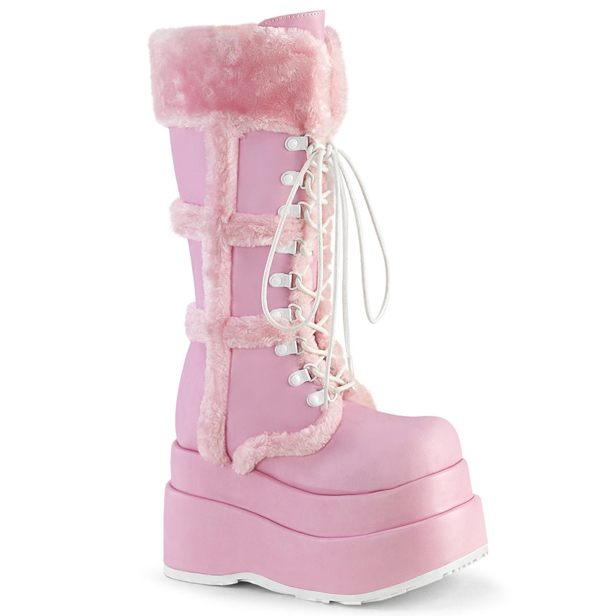 Too Fast | Demonia Bear 202 | Baby Pink Vegan Leather Women&#39;s Mid Calf Boots