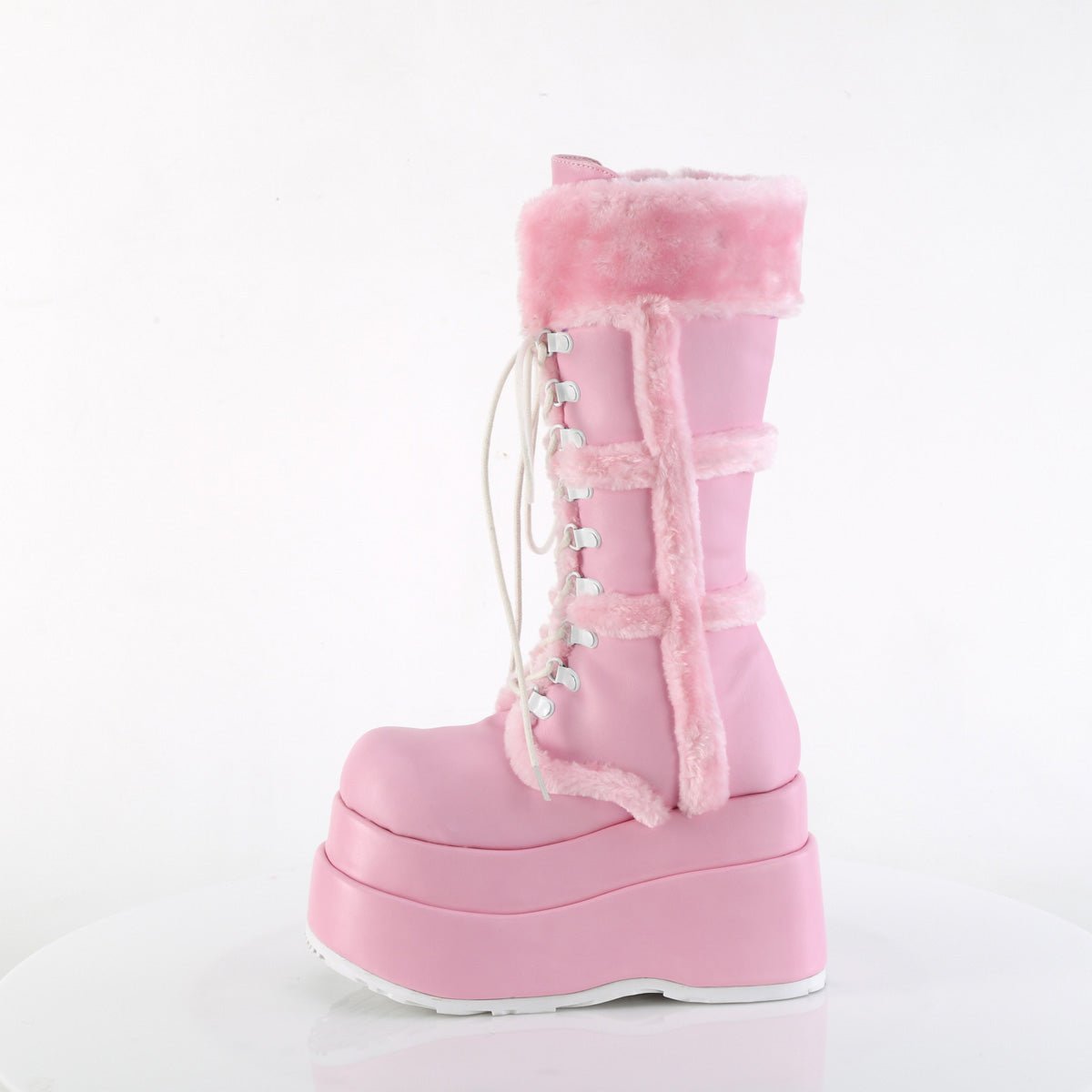 Too Fast | Demonia Bear 202 | Baby Pink Vegan Leather Women&#39;s Mid Calf Boots