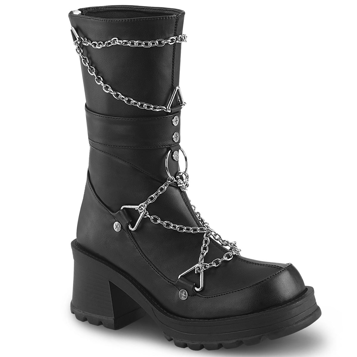 Too Fast | Demonia Bratty 120 | Black Vegan Leather Women&#39;s Mid Calf Boots